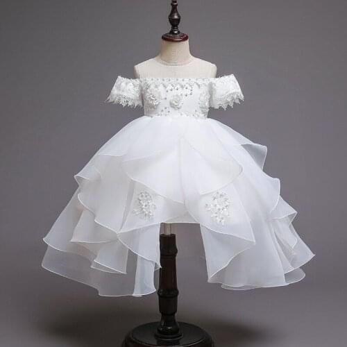 2021 Summer Pageant Evening Dress Beading Kids Dresses For Girls Children Lace Princess Party Wedding Tutu Dress Girl Costume