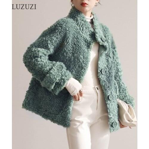 LUZUZI 2021 Fashion Luxury Womens Winter Jacket Real Fur Coat 100% Wool Turn-down Collar Sheepskin Coat Thick Warm Outerwear