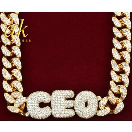 Custom Name Bubble Letters Necklace For Women With 20MM Cuban Chain Gold Color Hip Hop Rock Street Jewelry