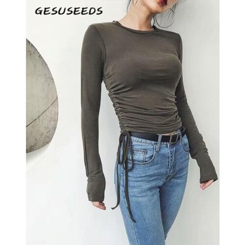 2019 Fall long sleeve shirt women korean clothes cute tshirt women shirts kawaii punk t shirts vintage mesh top sexy