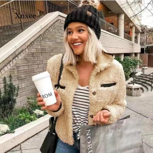Autumn and Winter Womens Fluffy Long-Sleeved Jacket Lapel Short Fur Womens Warm Jacket Cardigan Jacket