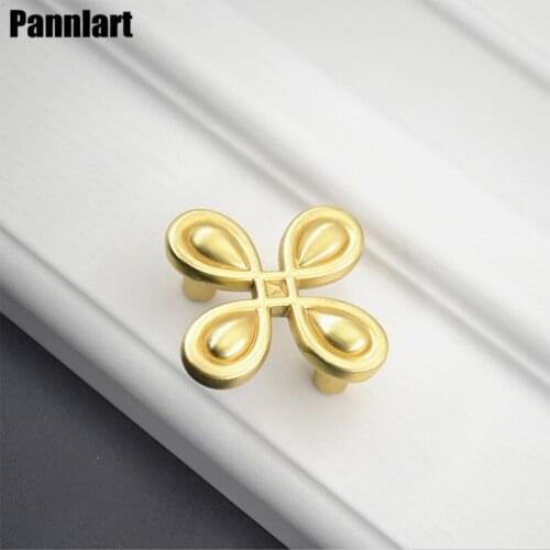 Pannlart 1 Pc Four Leaf Clover Handles Mini Gold Cabinet Door Knobs Zinc Alloy Cupboard Wardrobe Drawer Pulls Furniture Handles