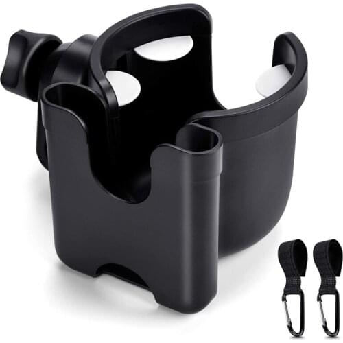 Pram Cup Holder, Stroller Cup and Phone Holder, Universal Coffee Drink Bottle Organizer with 2 Buggy Clips Hooks