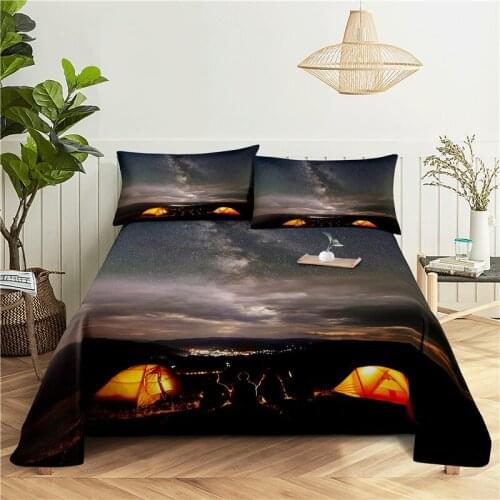 Camp Bedding Sheet Home Digital Printing Polyester Bed Flat Sheet With Pillowcase Print Bed Sheet
