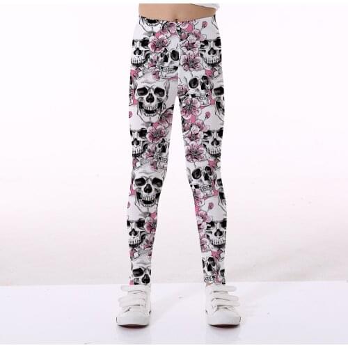 Casual Childrens Sports Pants Halloween Floral Skull Printing Straight Kids Leggings 5 Patterns