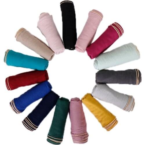 Luxury Solid Color Cotton Hijab Scarf Women Gold Chain Scarves Autumn Muslim Hijabs Long Shawl Large Size Islamic Bandana 1PC