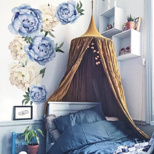 Pink Blue Watercolor Peony Flowers Wall Stickers for Kids Room Living Room Bedroom Home Decoration Wall Decal Home Decor Floral