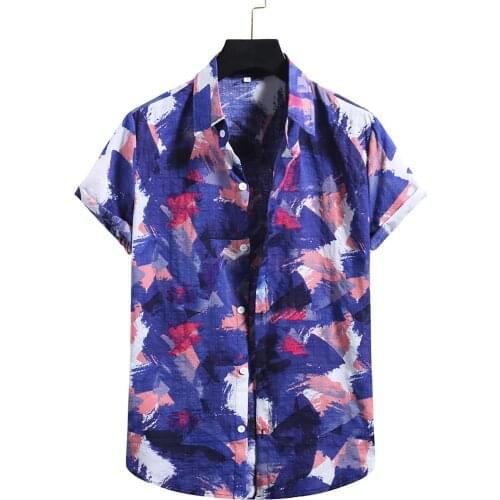 Mens shirt Casual Blouse Cotton Linen shirt Loose Tops Mens Clothing Summer Short Sleeve Beach Male Shirt chemise homme