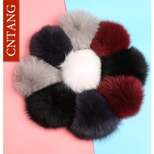 CNTANG 15cm Real Raccoon Fur Fluffy Pompoms 100% Natural Genuine Fox Fur Pom Pom Cap Women Winter Hats Accessories High Quality