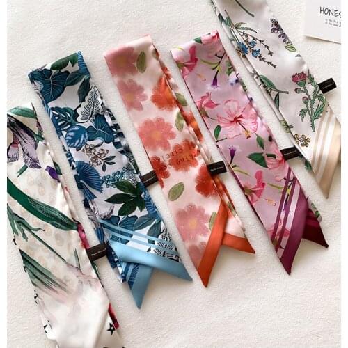 New Refreshing Literary flower small silk scarf female Headband slender long strip streamer tied bag belt decorative scarf gift