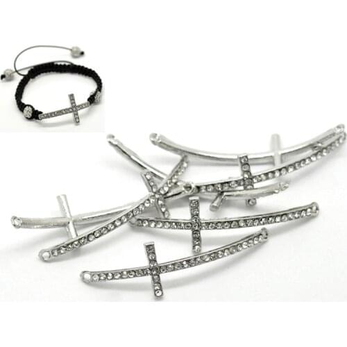 Free Shipping 25pcs Silver Tone Clear Rhinestone Cross Connectors 5.2x1.5cm Jewelry Findings
