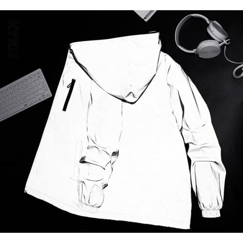 Noctilucent Streetwear mens reflective jacket women windbreaker casual hip hop Hooded coats mens streetwear night shiny jackets