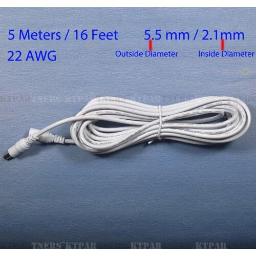 1 / 3 / 5 Meters 3 / 10 / 16 Feet Power Adapter Extension Cable DC 12V 5.5mm * 2.1mm Power Cord for CCTV Camera