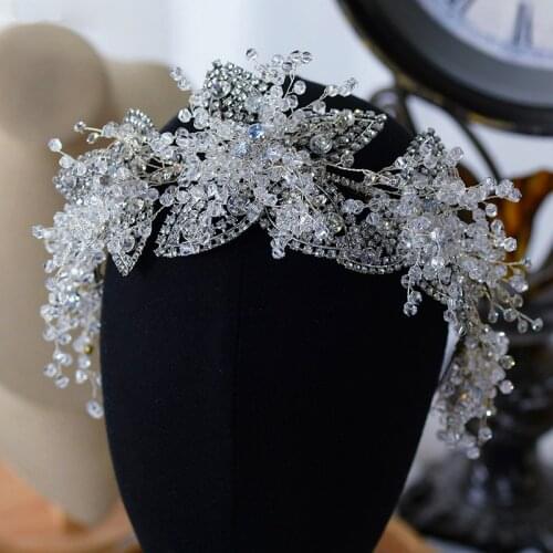 Gorgeous Crystal Brides Leaves Barrettes Tiaras Bridal Soft Hairbands Wedding Hair Accessory