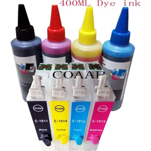 Refillable 18XL Empty cartridge + 400ML Dye ink for EPSON Expression Home XP-102 XP-202 XP-205 XP-212 XP-215 Printer