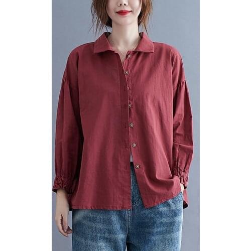 Oversized Women Cotton Casual Shirts New Arrival 2021 Autumn Simple Style Solid Color Loose Female Long Sleeve Tops B983