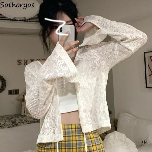 Women Shirts Solid Gentle Fashion All-match Cardigans Sweet Fairy Korean Style Crop Tops Lace-up Teens Princess Vintage S-4XL