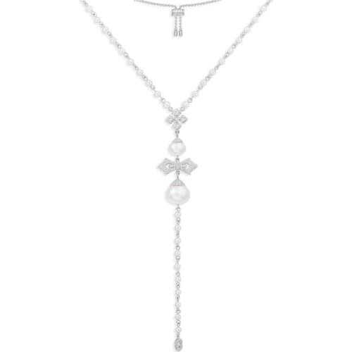 SLJELY Fashion Real 925 Sterling Silver Cross Adjustable Dropping Pearls Necklace Micro High Quality Zircon Women Brand Jewelry