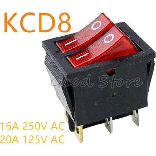 1PCS KCD8 6PIN 16A 250V 20A 125V Red Double Light Switch Rocker Switch Waterproof ON-OFF Boat Power Switch