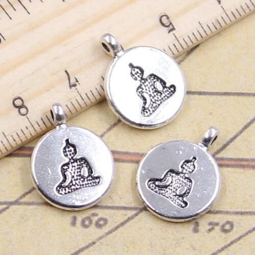 10pcs Charms Yoga Om Lotus Sitting 20x15mm Antique Silver Color Pendants Making DIY Handmade Jewelry Factory Wholesale