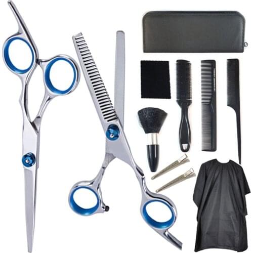 11Pcs Professional Hair Cutting Scissors Set Thinning Shears Razor Comb Clips Hair Cloak Styling Tool Hairdressing Kit