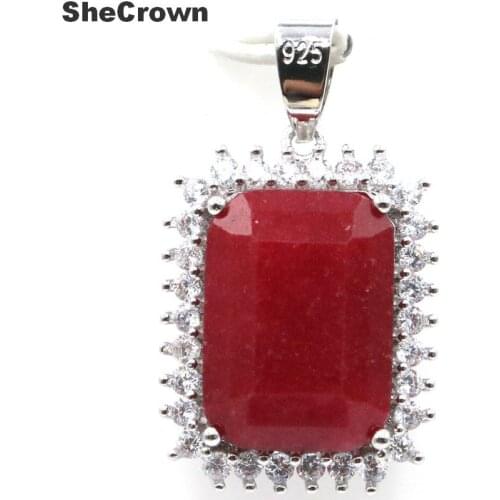 33x14mm SheCrown 2020 Hot Sell Big Gemstone 18x13mm Real Red Ruby Green Emerald CZ Gift For Womans 925 Silver Pendant