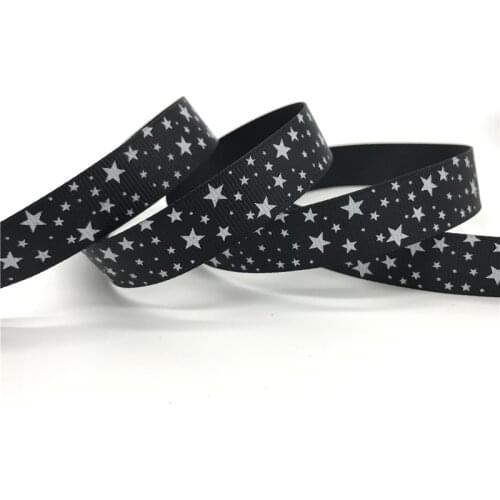 5 Yards/lot 5/8'' (15mm) Black Printing Star Grosgrain Ribbon Hair Bow Party Christmas Wedding Decoration DIY Sewing Craft