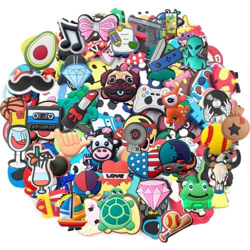 50 Pcs Random PVC Shoe Buckle Accessories DIY Combination Shoes Decoration Jibz for Croc Charms Bracelets Kids Gifts