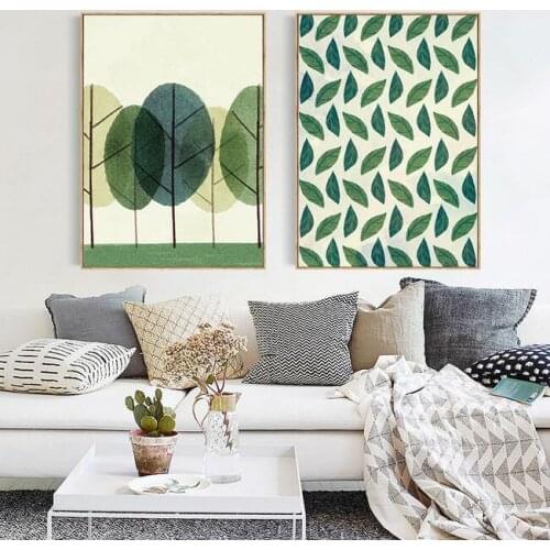 Abstract Botanical Green Leaf Canvas Wall Art Modern Paintings For Living Room Decor Watercolor Print No Frame 2 Pieces
