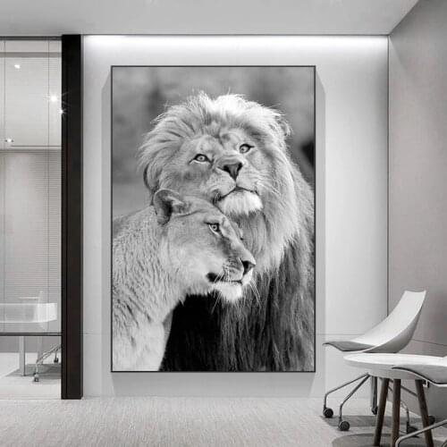 African Wild Lions Family Canvas Art Posters And Prints Black And White Animals Canvas Painting On the Wall Art Pictures Cuadro