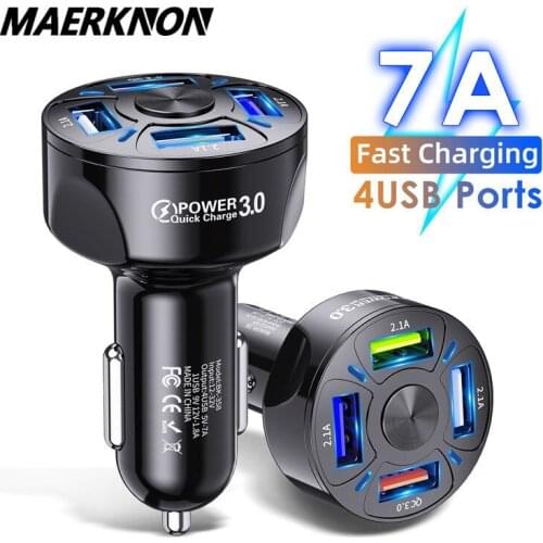 4 USB Mobile Phone Car Charger 7A 35W Mini Fast Phone Charging For iPhone 12 pro max 11 Xiaomi note 10 Samsung USB Car Charger