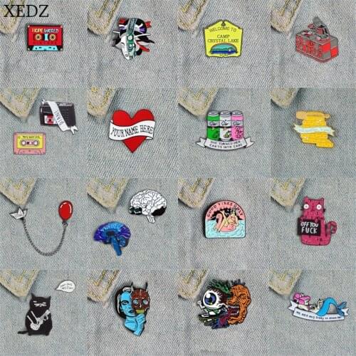 XEDZ New mermaid heart human head honey pot love tape balloon cat fashion personality brooch collection denim clothes pendant je