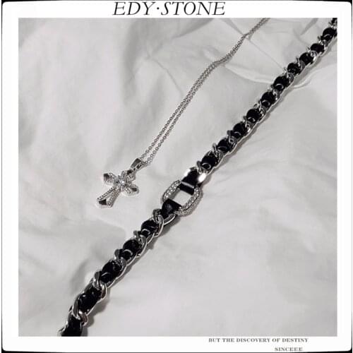 EDY 2021 New Hip Hop Punk Necklace Cortical Clavicle Chain Cross Double Splicing Collar Necklace For Women Girls Party Jewelry