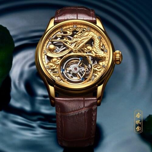 2021 Zodiac Dragon Original Tourbillon Watch Mens Sapphire Skeleton Clack Manipulator Wind Movement Men Real Tourbillon Watches