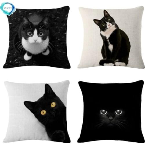 Black Cat Cotton Linen Decorative Pillow Case Car Seat Chair Sofa Waist Throw Pillow Case Home Decor Cushion Cover 45X45CM