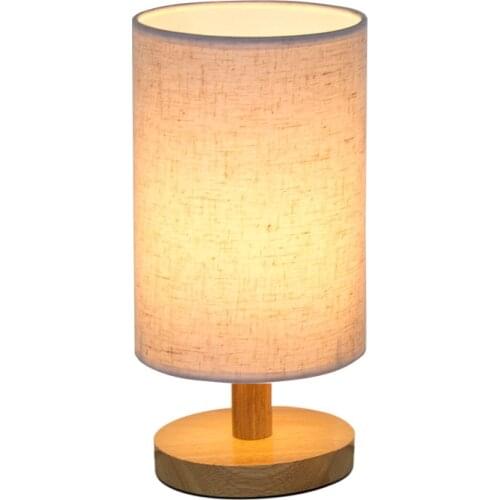 Linen fabric wooden table lamp straight barrel bedroom bedside Nordic simple creative personalized gifts