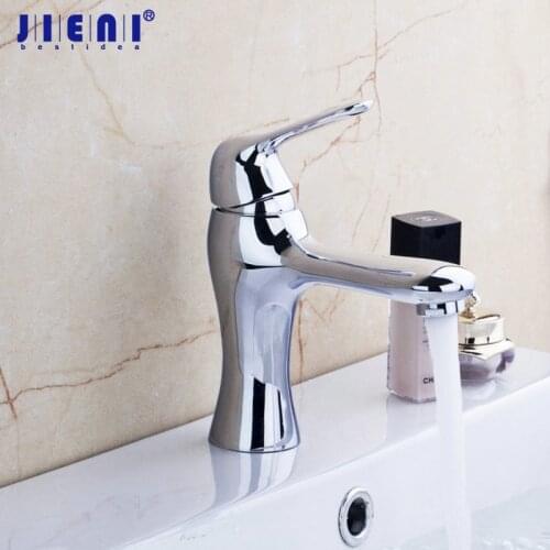 JIENI Chrome Brass Bathroom Faucet Solid Brass Mixer Tap Stream Spout Simple Style Basin Sink Water Faucet Mixer Tap