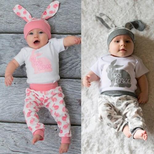 Newborn Baby Girl Boy Cartoon First Easter 3D Bunny Outfits Romper Hat Pants Set kawaii Clothing Set Cotton Baby Clothes Suits