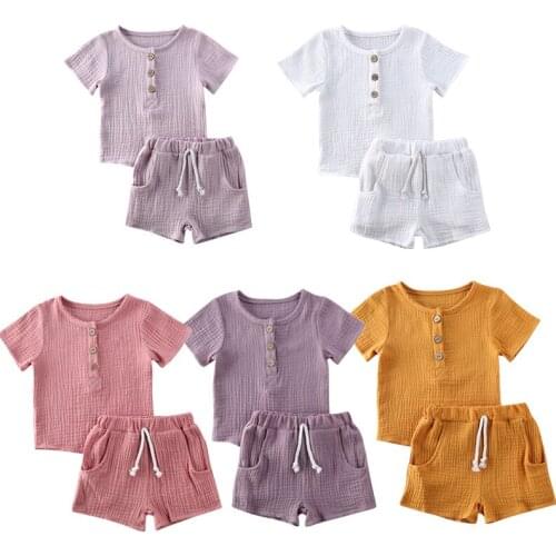 0-5Y Kids Baby Clothes Sets Cotton Linen Casual 2Pcs Child Short Sleeve T-shirt+Shorts Kids Boys Girls Clothing Set Tracksuit