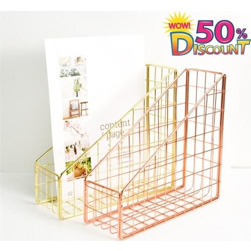 Storage Basket Nordic Book Magazine Gold Iron Rack Scandinavian A4 Paper Metal Basket Home Office Desk Finishing Organizer Baske