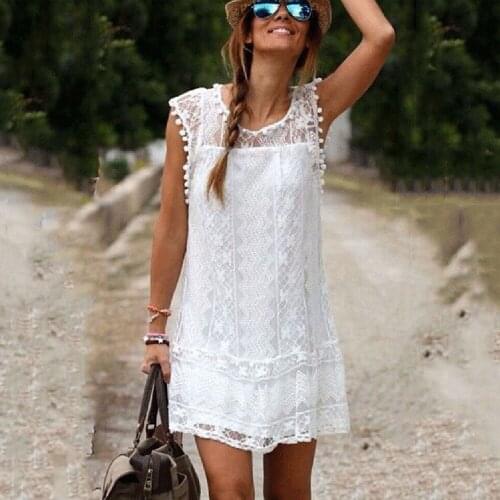 Lace spliced Women Dresses Casual Sleeveless Beach Short Dress Tassel Mini Dress Club Vacation Elegent Party Dress Платье