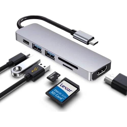 Usb c Hub Multiport Adapter Typec to Hdmi 4k Output,Usb 3.0 Micro SD/TF Card Reader, Pd 60w, Compatible with MacBook Pro, XPS
