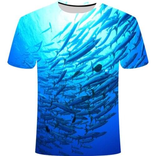 Outdoor fishing mens T-shirt 3D printing T-shirt many small fish elements fun short-sleeved summer mens and womens T-shirts