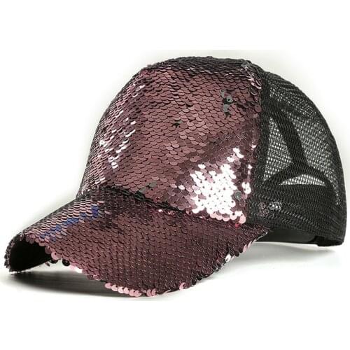 Men Women Baseball Hat Mermaid Sequins Mesh Breathable Casual Cap for Summer -MX8