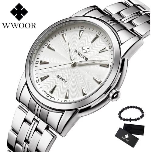 2019 WWOOR Top Brand Mens Quartz Watches Men Full Steel Watch Man Casual Sport Clock Male Fashion Wristwatch Relogio Masculino