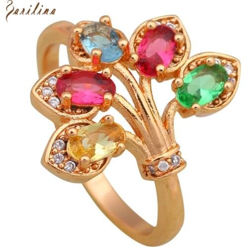 New 2020 Multi Gem Stone Rings For Women Fashion Jewellery Yellow Gold Party Ring Size 6 7 8 9 R576