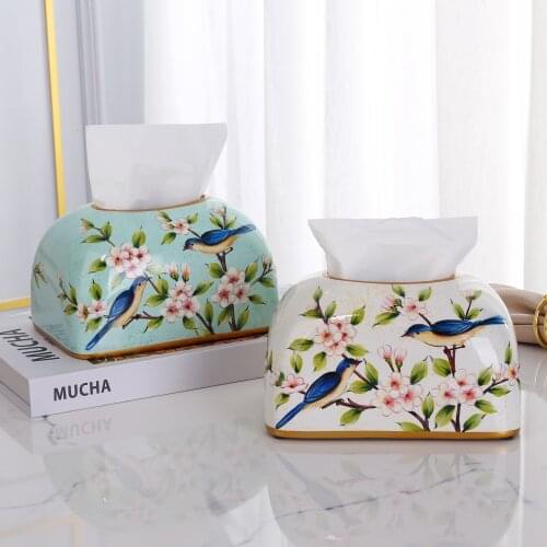 New Chinese light luxury ceramic towel box living room tea table decorative paper box decoration