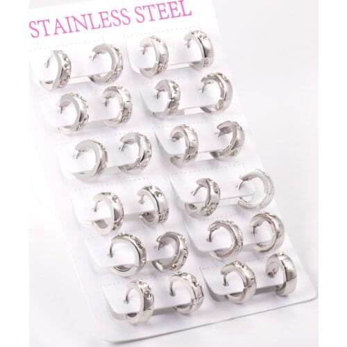 12 Pairs 316L Stainless Steel Cubic Zirconia Earrings Set Gold/Silver Color Ear Stud for Women Party Gift Jewellery Accessories