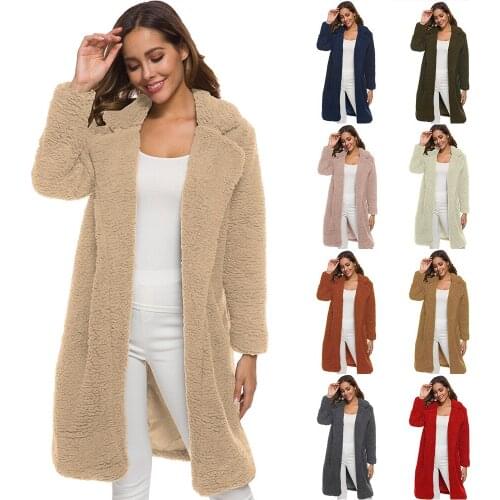 2020 autumn and winter European and American womens warm fashion jacket lamb hair mid-length plush cardigan coat women