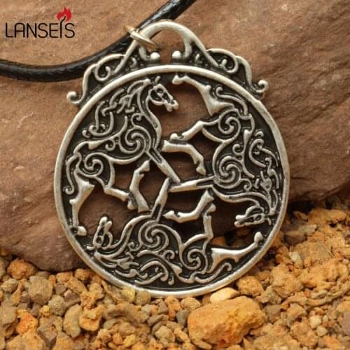 Lanseis10pc men pendant necklaceKnot celt Horse Triskele Pendant Equine Jewelry Goddess Epona Necklace